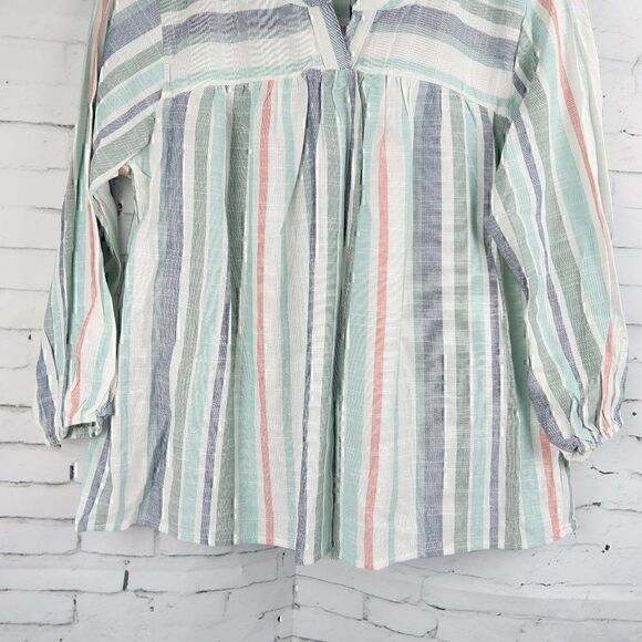 KNOX ROSE MULTI COLOR STRIP V NECK LONG SLEEVE BOHO SMOCK TOP SIZE XS NWT - Picture 8 of 11